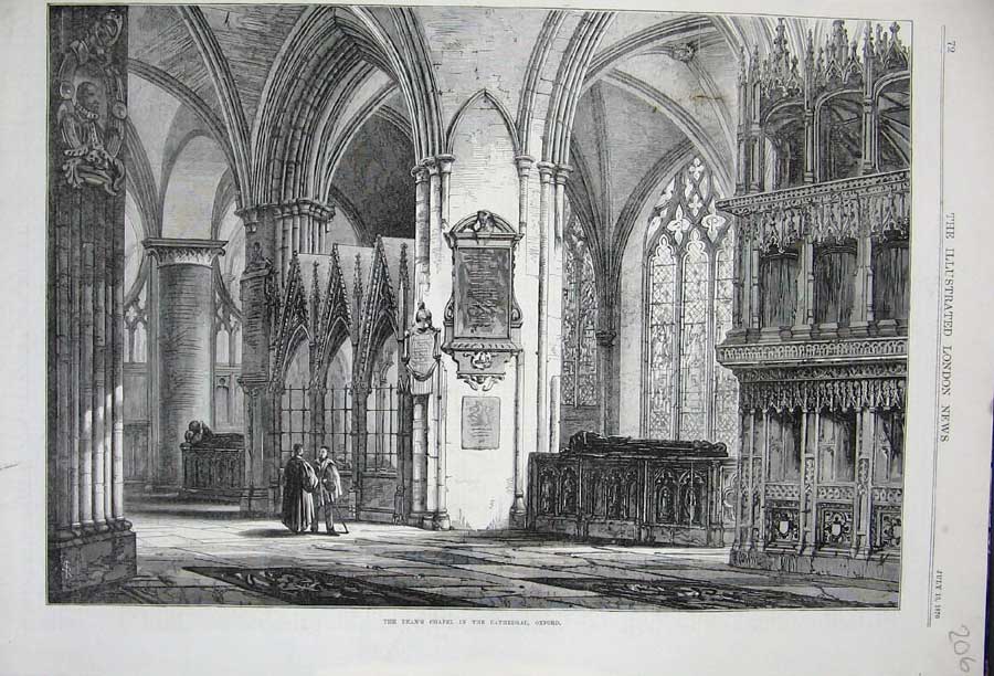 Old Antique Print 1870 Fine Art Interior Dean'S Chapel Cathedral Oxford 19th