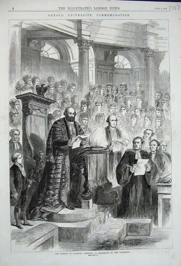 Antique Print Ref.968 1870 Marquis Salisbury Chancellor University Students