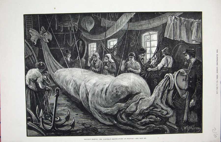 Original Old Antique Print 1879 Balloon Mr Coxwell Manufactory Seaford Fine Art
