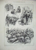 Original Old Antique Print 1890 Sailors Rest Portsmouth War Army People Sketch