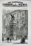 Original Old Antique Print 1880 Temple Bar Memorial Monument People London Art