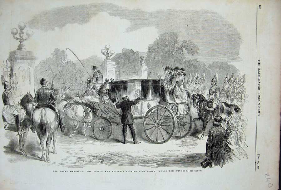 Old Antique Print 1858 Royal Marriage Prince Buckingham Palace Carriage 19th