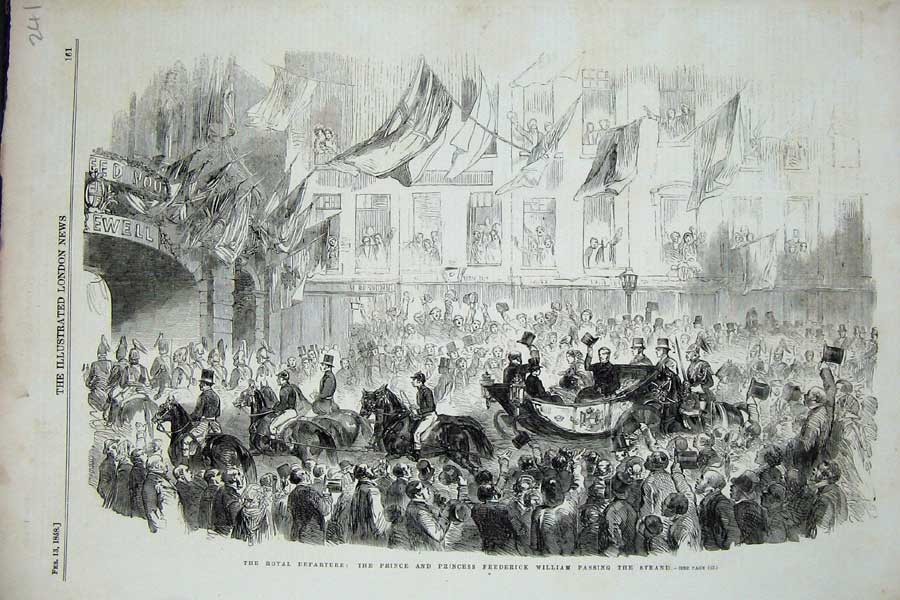 Original Old Antique Print 1858 Prince Princess Frederick William Strand London