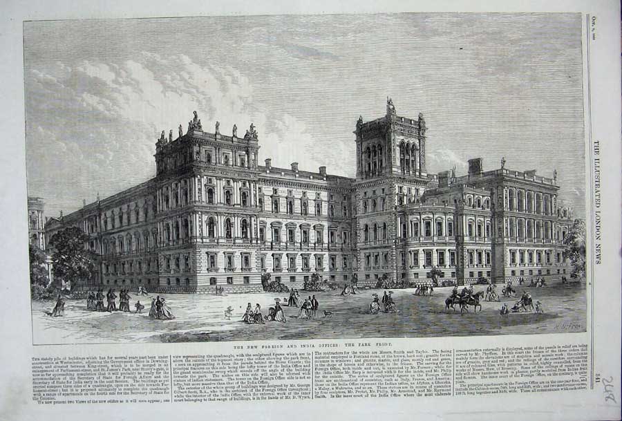 Old Antique Print 1856 New Foreign India Offices Buildings Architecture 19th