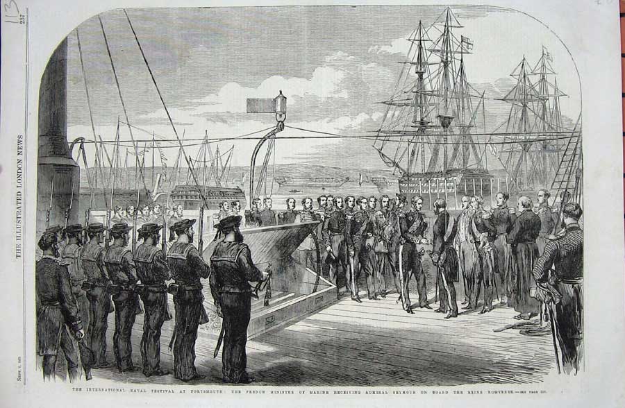 Original Old Antique Print 1865 Naval Festival Portsmouth Seymour Ship Hortense