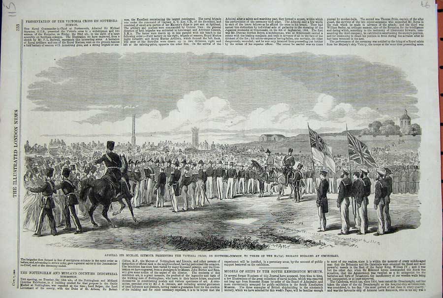 Original Old Antique Print 1865 Admiral Seymour War Southsea War Siers Horses