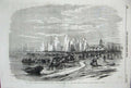 Original Old Antique Print 1856 Grand Naval Review Yachts Ships Southsea Common