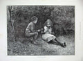 Old Antique Print 1890 Happy Days Spring Little Boy Girl Flowers Country 19th