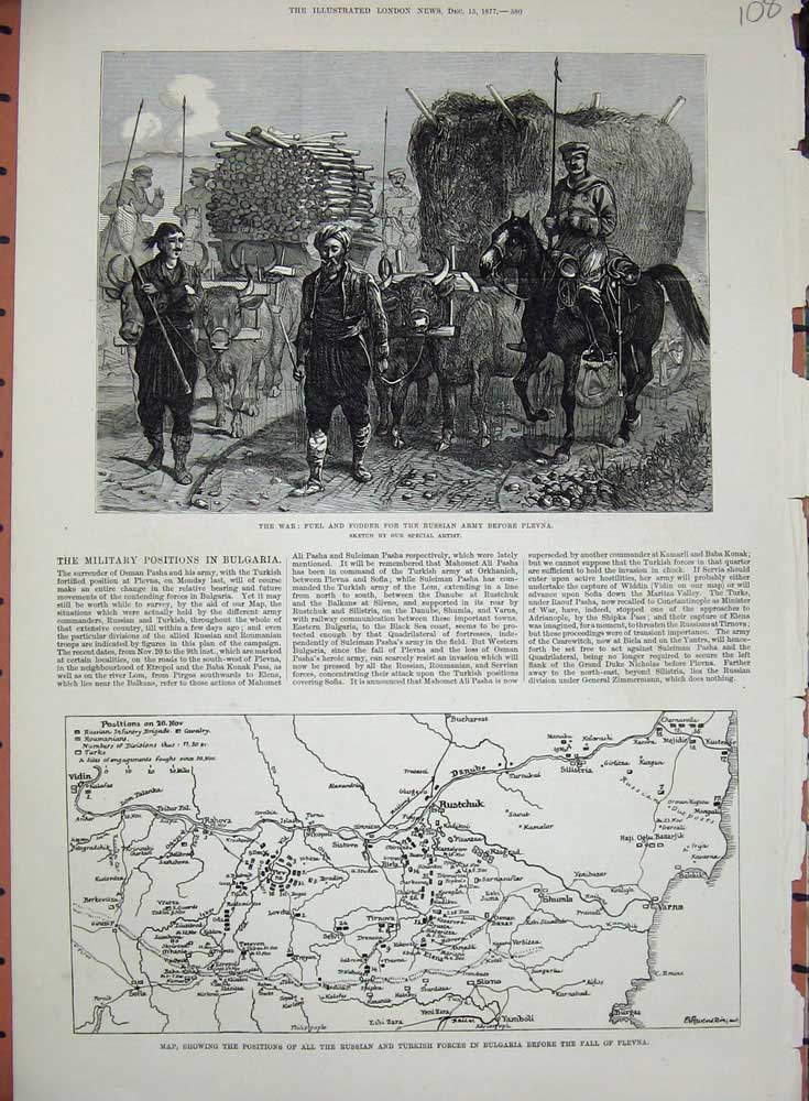 Old Antique Print War 1877 Russian Army Plevna Map Bulgaria Turkish Plan 19th