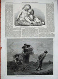 Old Antique Print 1865 Violet Henry Marble Children Hay Farming Cart Art 19th