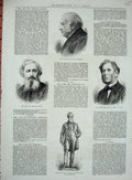 Original Old Antique Print 1876 Statue Candlish Horsman Dawson Armitage Men