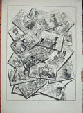 Original Old Antique Print 1877 Christmas Cards Comedy Shopping People 19th