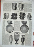 Old Antique Print 1865Wedgwood Vase Urn Posset-Pot Norman Pitcher Pottery 19th