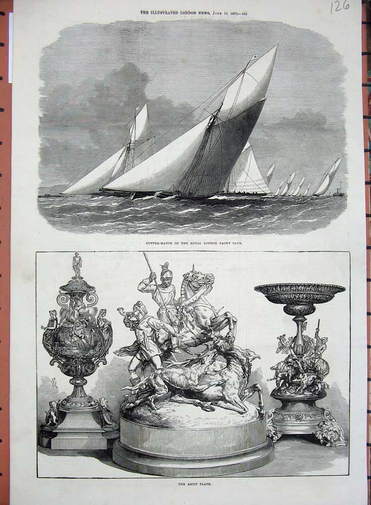 Old Antique Print 1872 Cutter-Match Royal London Yacht Club Ascot Plate 19th