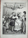 Original Old Antique Print 1871 Christmas People Children Party Edward Hughes