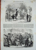 Antique Old Print Ref.969 1853 Pantomime Christmas Carriage Goose Club People