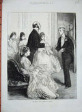 Original Old Antique Print Barnard 1872 Women Men Dresses Dance Romance 19th
