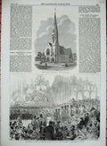 Original Old Antique Print Trinity Church Rochdale 1869 Guildhall Rifle Magdala
