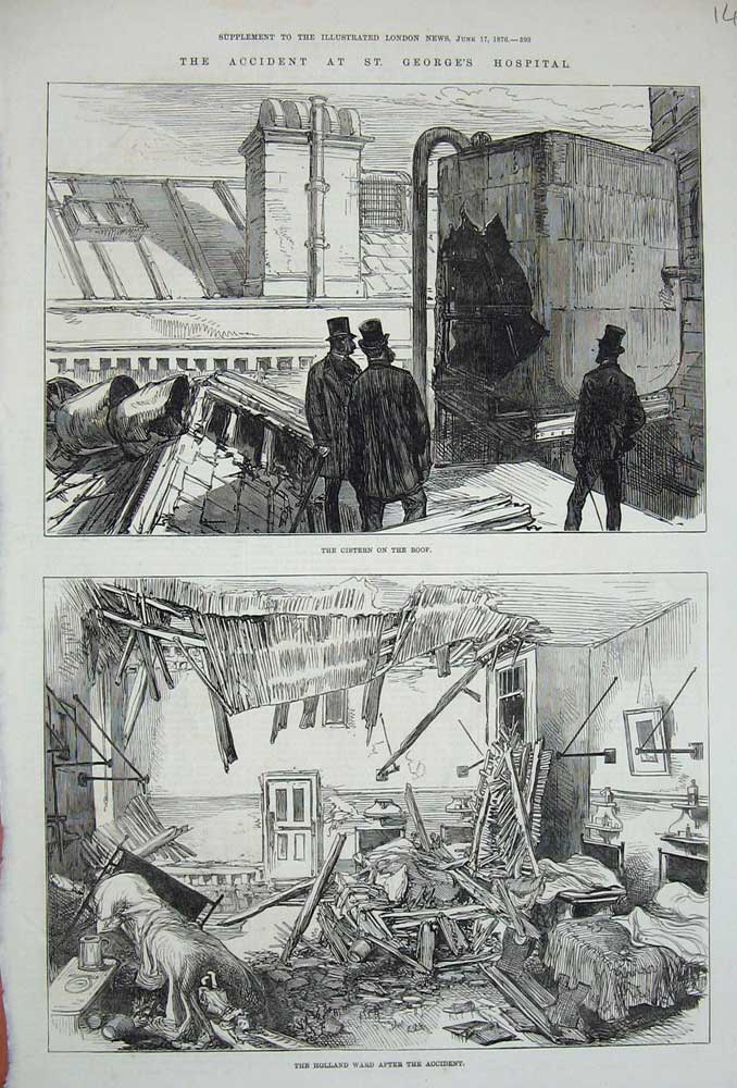 Original Old Antique Print 1876 St George'S Hospital Cistern RoHolland Ward
