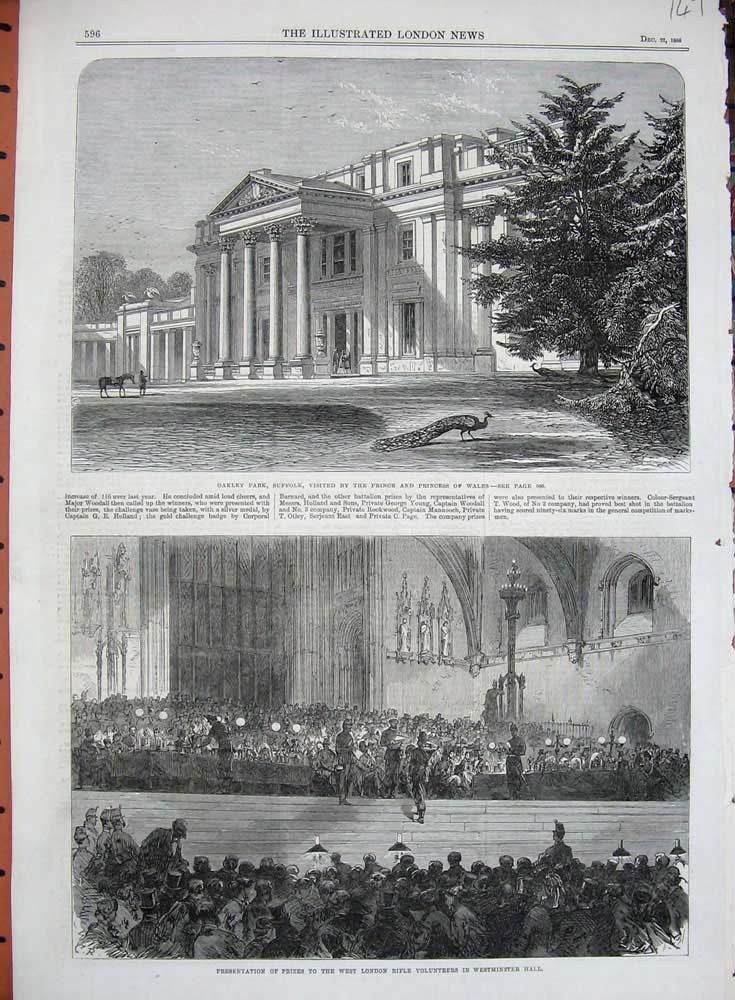 Old Antique Print 1866 Oakley Suffolk London Rifle Volunteers Westminster 19th