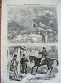 Original Old Antique Print White Hart Inn Christmas 1860 Horse Caricatures 19th