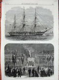 Original Old Antique Print 1867 American Frigate Franklin Belgian Tir Brussels