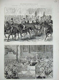 Old Antique Print 1882 Royal Courts Justice Queen Carriage Middle Temple 19th