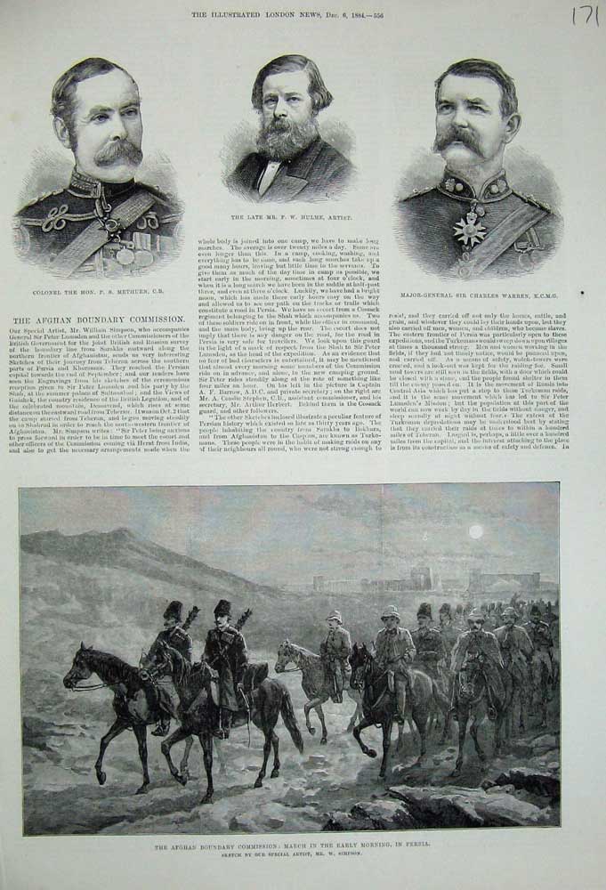 Original Old Antique Print 1884 Afghan Boundary Siers Persia Hulme Methuen War