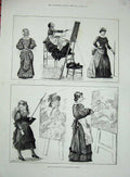 Original Old Antique Print Lady Art Students National Gallery Paintings 1885