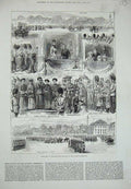 Original Old Antique Print 1880 Trooping Colours Queen Birthday Guards London