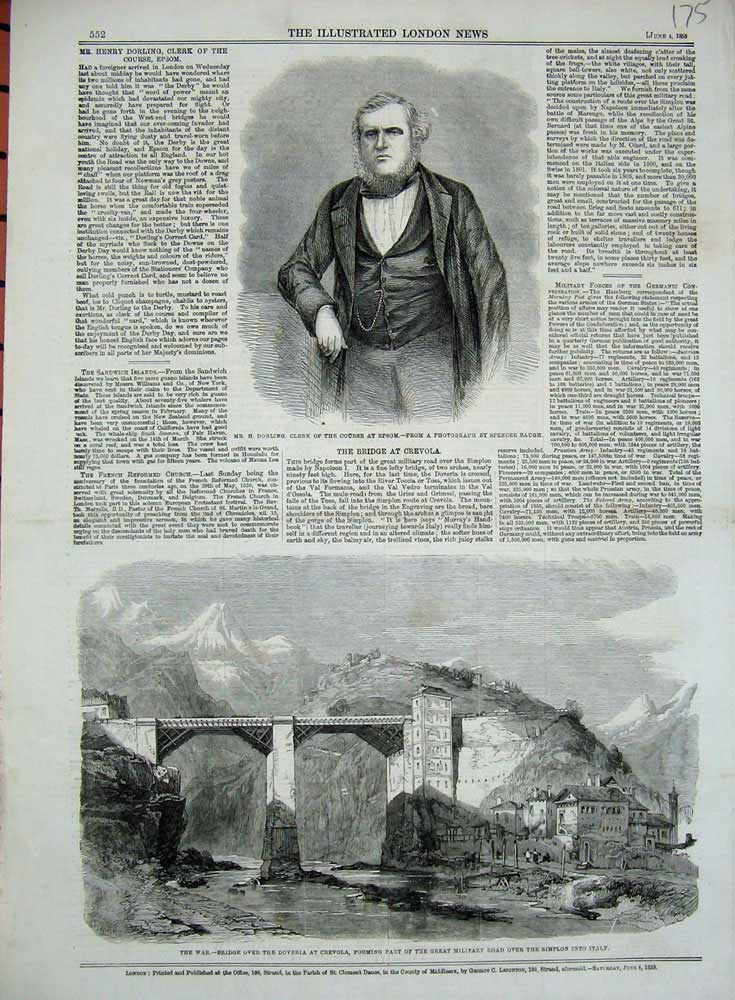 Old Antique Print 1859 War Bridge Doveria Crevola Simplon Italy Dorling 19th