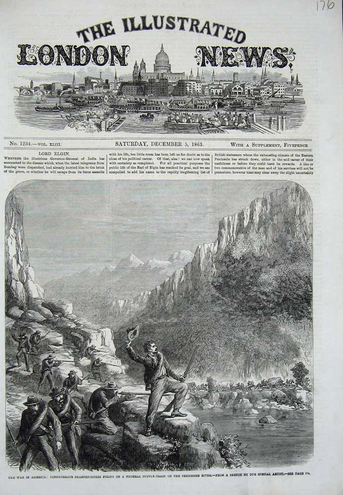 Old Antique Print 1863 War America Federal Supply Train Tennessee River 19th