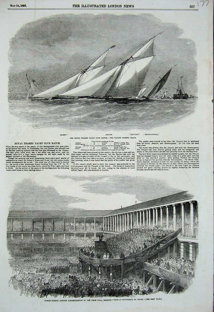 Original Old Antique Print 1856 Sunday School Piece Halifax Yacht Amazon Secret