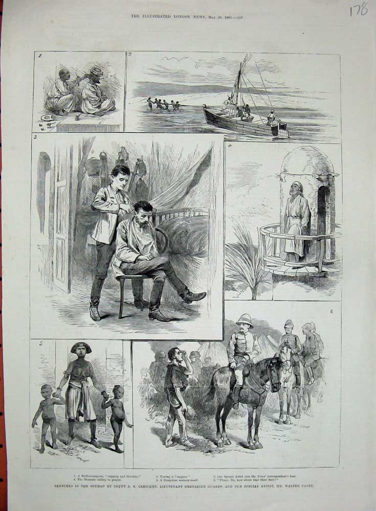 Original Old Antique Print 1885 Soudan Lieutenant Grenadier Guards War Siers