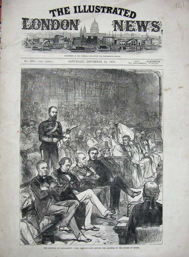 Original Old Antique Print 1878 Parliament Lord Ravensworth Address House Lords