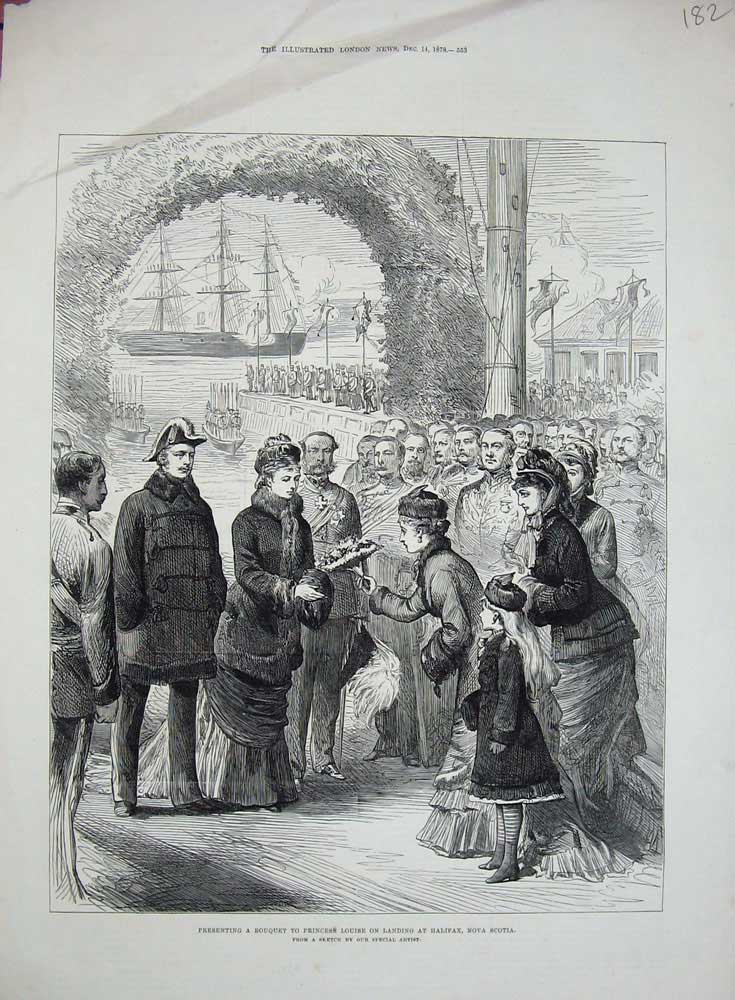 Original Old Antique Print 1878 Boquet Princess Louise Halifax Ship Nova Scotia