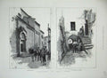 Original Old Antique Print 1888 San Remo Cathedral Door Houses Arches Street