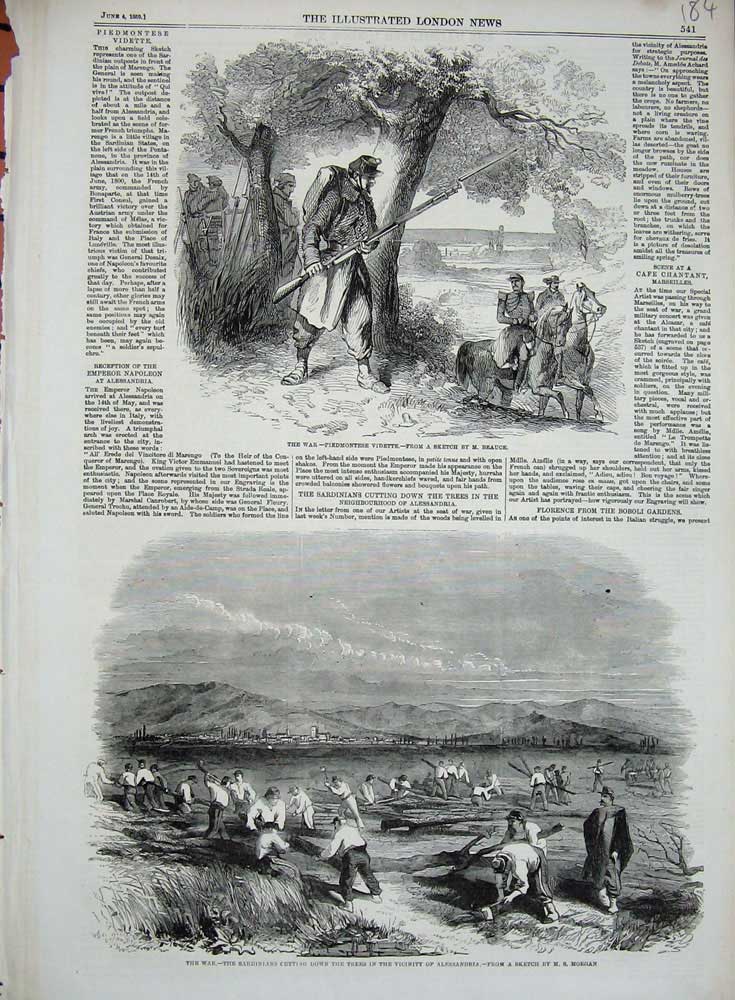 Old Antique Print War Sardinians Alessandria Trees 1859 War Piedmontese 19th