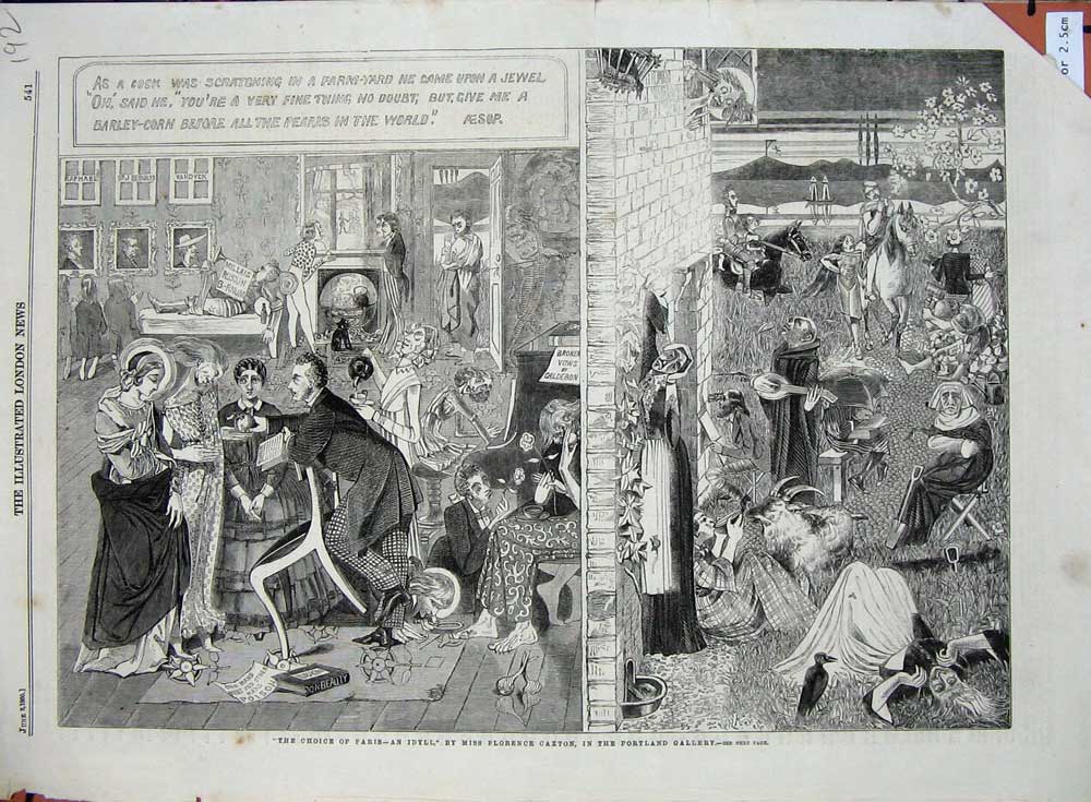 Original Old Antique Print 1860 Paris France Indoors Outdoors Florence Caxton