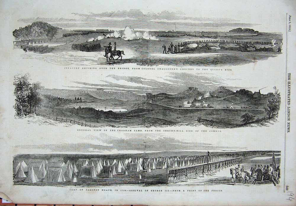 Old Antique Print 1853 Colonel Challoner War Chobham Bagshot George Iii 19th