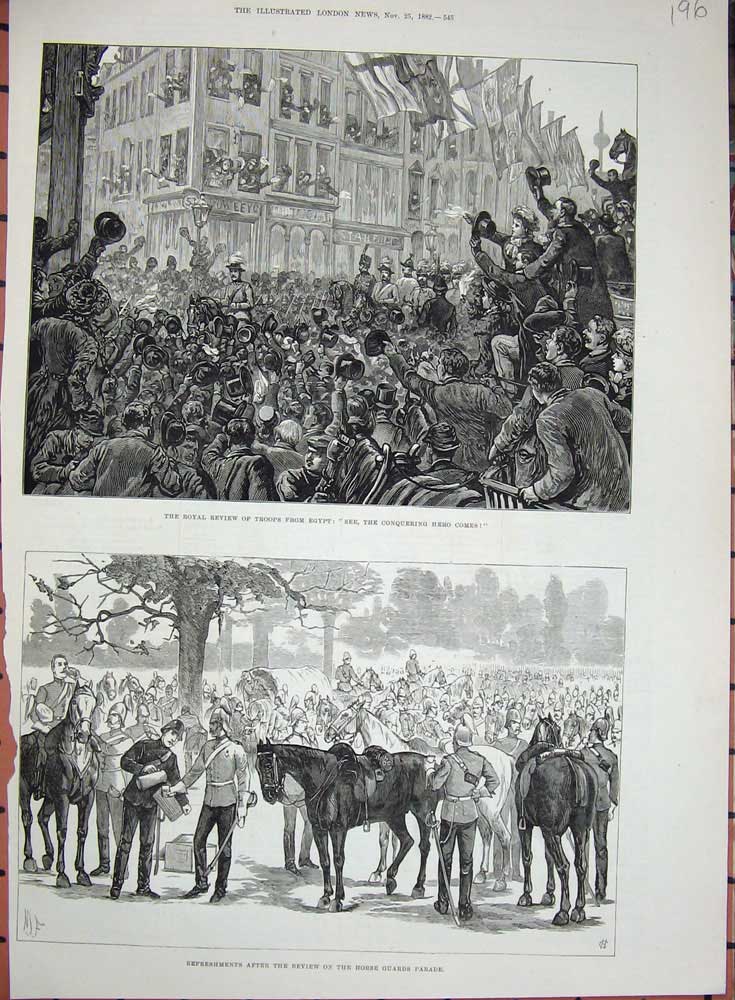Original Old Antique Print 1882 Siers Egypt Royal Review Horse Guards Parade