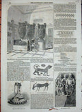 Old Antique Print 1854 Royal Museum Naples Vases Tombstone Blusus Tiger 19th