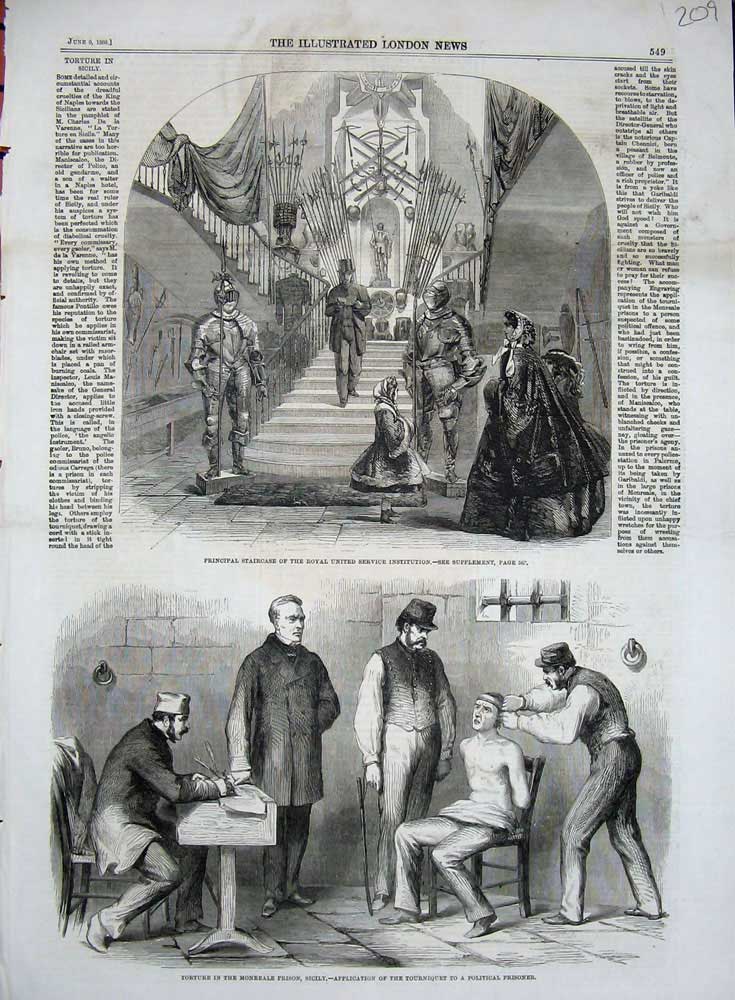 Old Antique Print 1860 United Service Institution Monreale Prison Sicily 19th