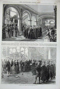 Original Old Antique Print 1870 Queen London University Princess Louisa Temple