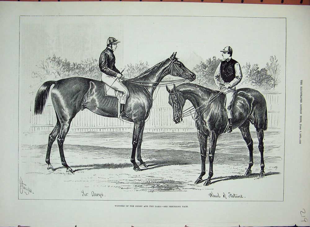 Original Old Antique Print 1879 Derby Oaks Race Horse Winners Sir Bevys Fortune