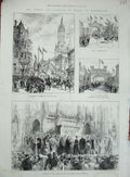 Old Antique Print 1887 Manchester Arch Albert Bridge Prince Wales Oxford 19th