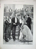 Original Old Antique Print 1891 Hopkins Fine Art Ladies Men Dancing Romance