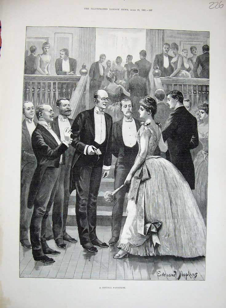 Original Old Antique Print 1891 Hopkins Fine Art Ladies Men Dancing Romance