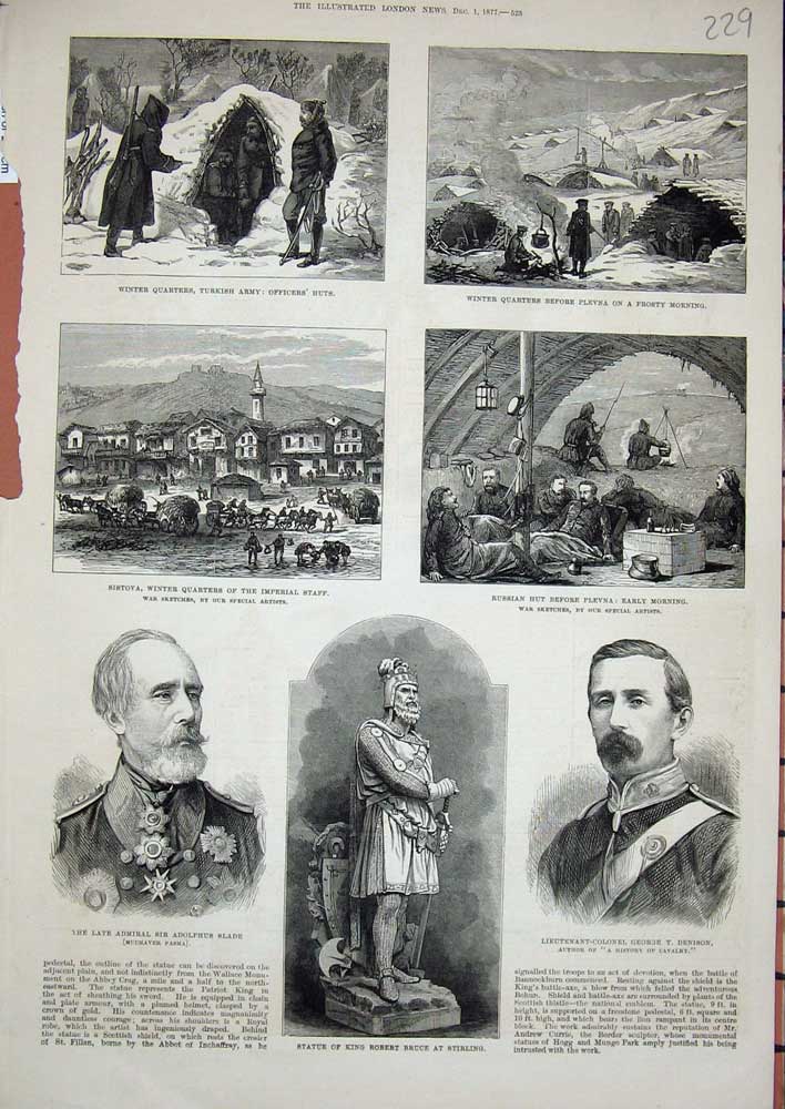 Old Antique Print 1877 Statue King Robert Bruce Slade Denison Plevna War 19th
