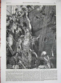 Original Old Antique Print 1858 Royal Acadmey Exhibition War Ship Sailors Women